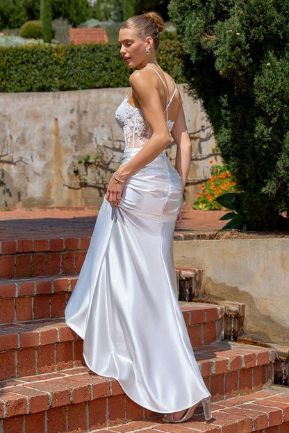 Traci Gown Off White Metallic Satin Corset Dress