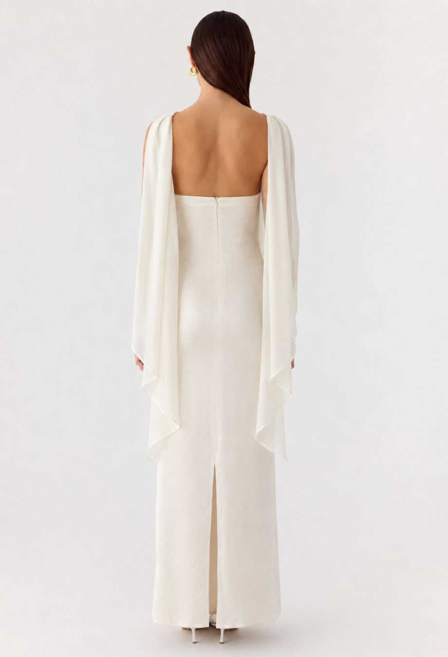 Taylor White Strapless Sequin Maxi Dress with Scarf