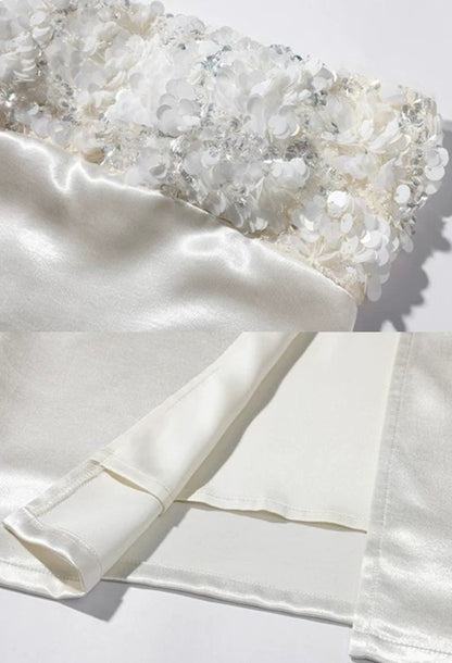 Taylor White Strapless Sequin Maxi Dress with Scarf