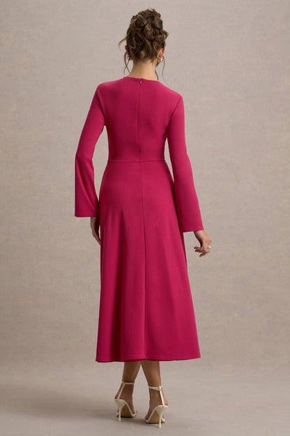 Cassiopeia | Lemon Long-Sleeve Midi Dress With Cross Waist