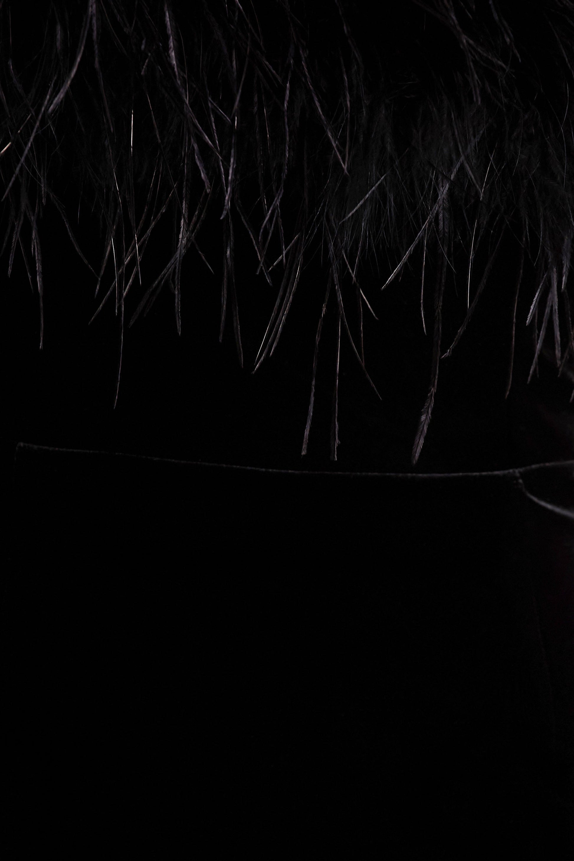 Arella | Black Velvet Bandeau Maxi Dress With Feather Trim