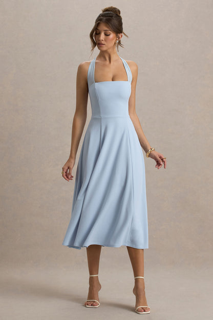Auburn | Powder Blue Halter Skater Midi Dress