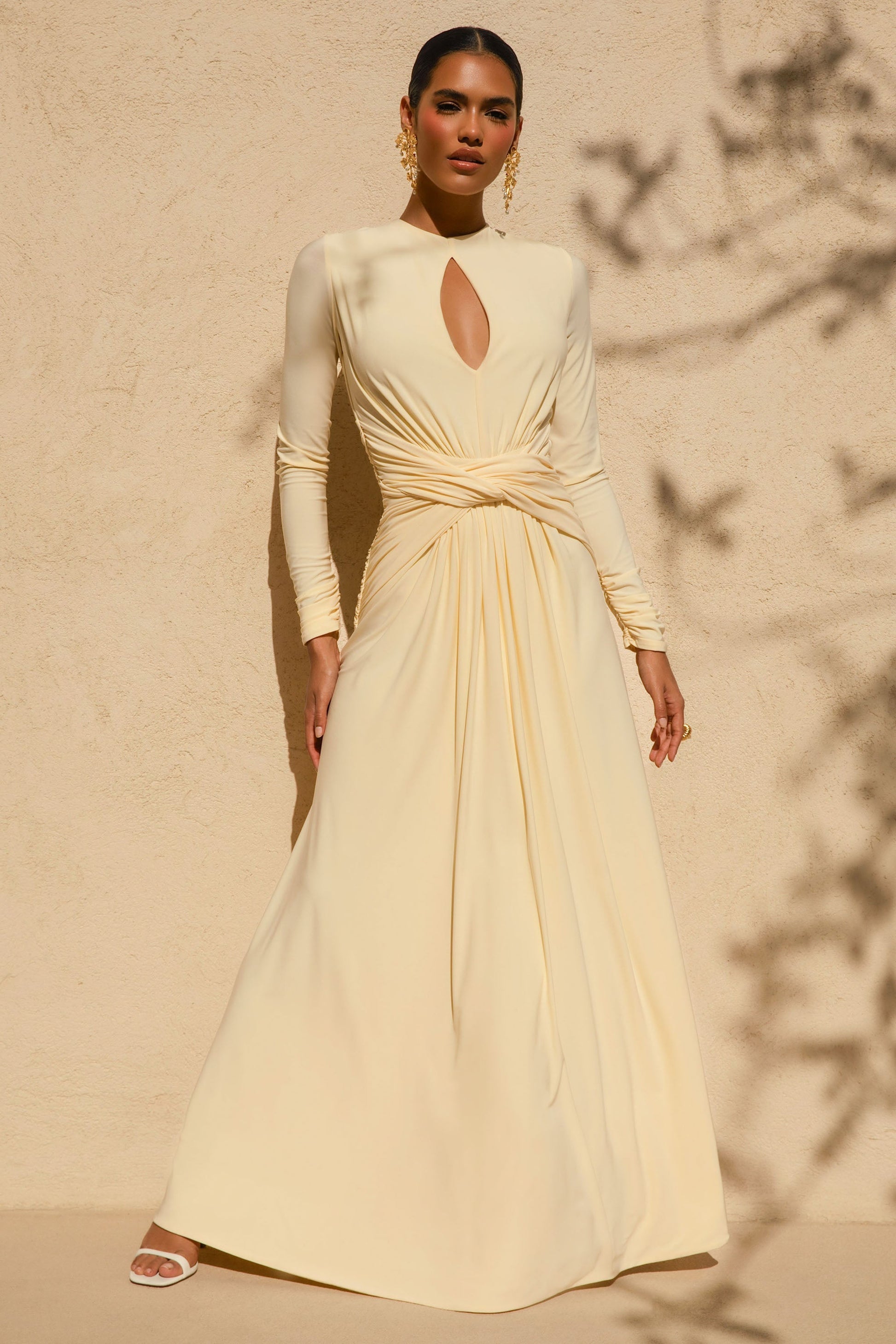 With Me | Lemon High-Neck Maxi Dress With Ruched Detailing