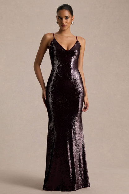 Lenor | Burgundy Plunge-Neck Maxi Dress
