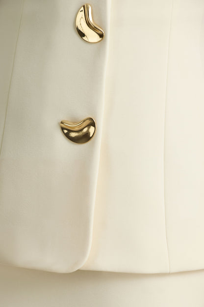 Angel | Cream Plunge-Neck Tailored Mini Dress With Gold-Detailing