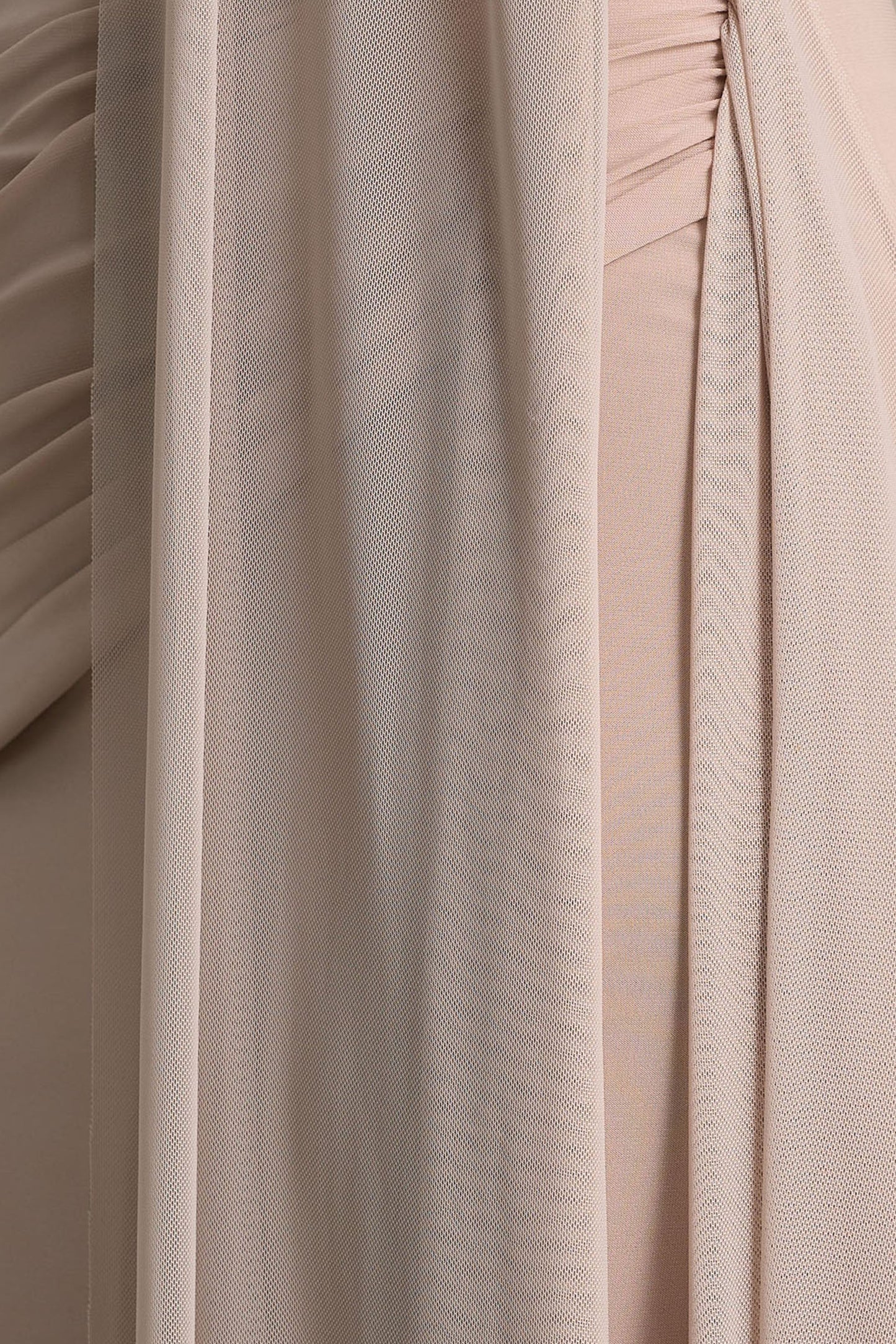 Brenda | Champagne Crew-Neck Maxi Dress With Mesh Cape And Sash