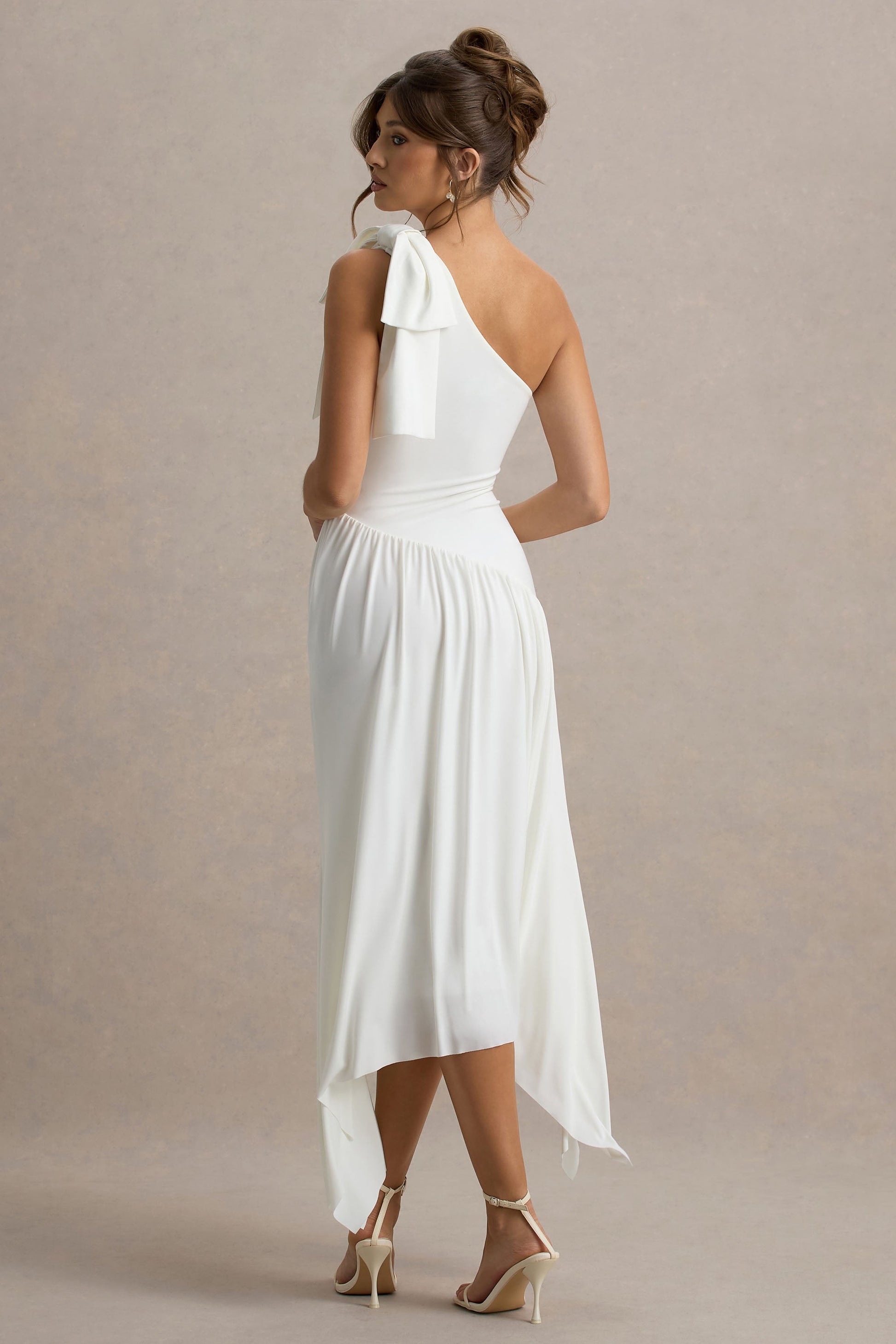 Lotus Love | White One-Shoulder Hanky-Hem Maxi Dress With Bow