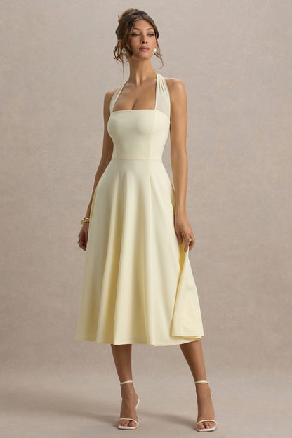 Auburn | Pale Lemon Halter Skater Midi Dress
