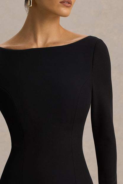 Caty | Black And White Long-Sleeved Maxi Dress With Asymmetric Drop-Waist