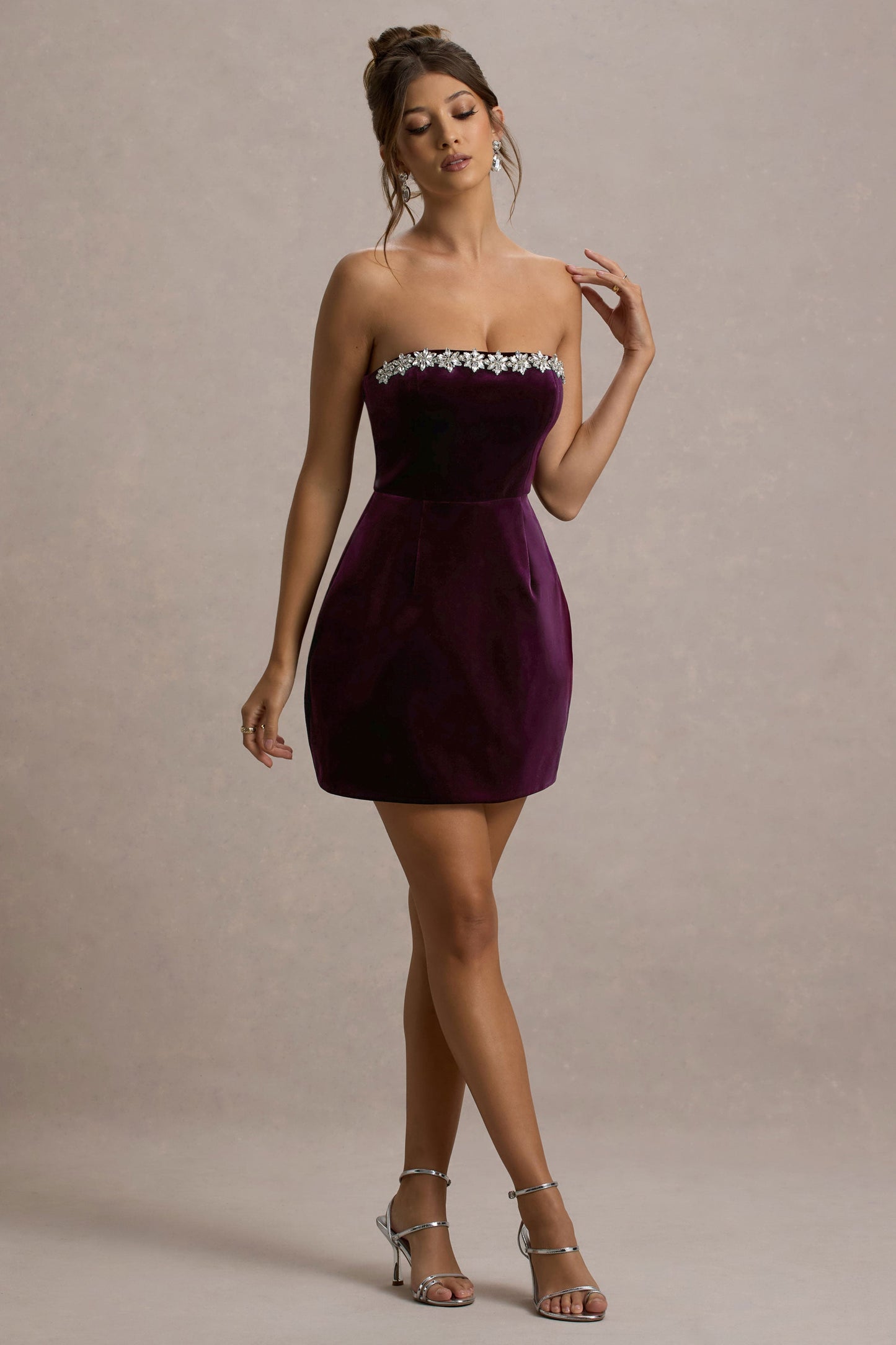 Naia | Port Velvet Embellished Bandeau Mini Dress