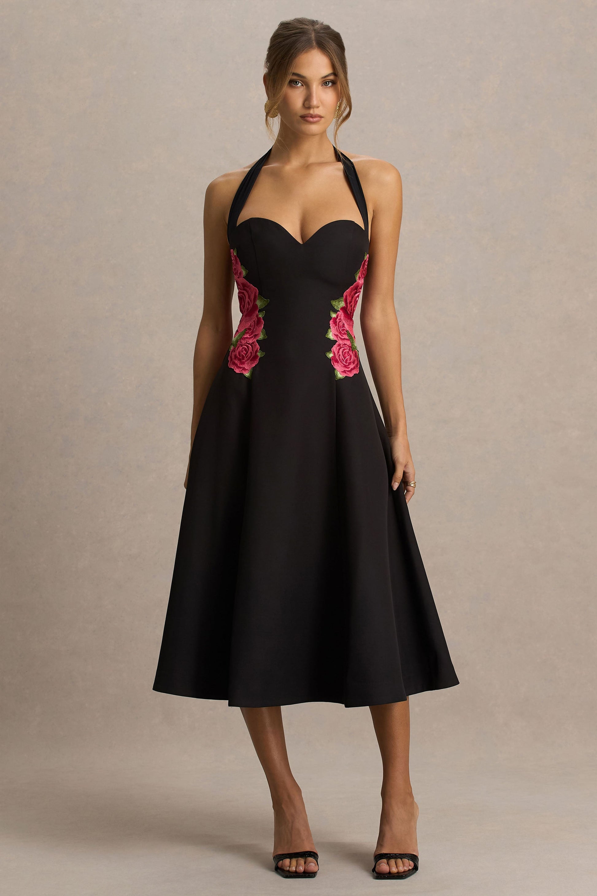 Tillie | Black Halter-Neck Midi Dress