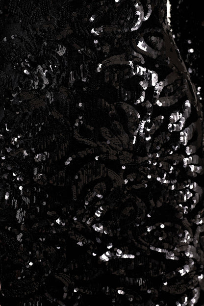 Ritz | Black Sequin Plunge-Neck Mini Dress With Long Sleeves