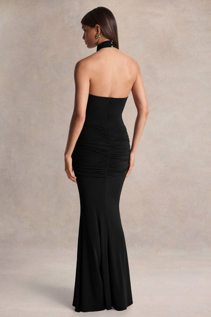 Hyla | Black High-Neck Maxi Dress With Sash-Detail