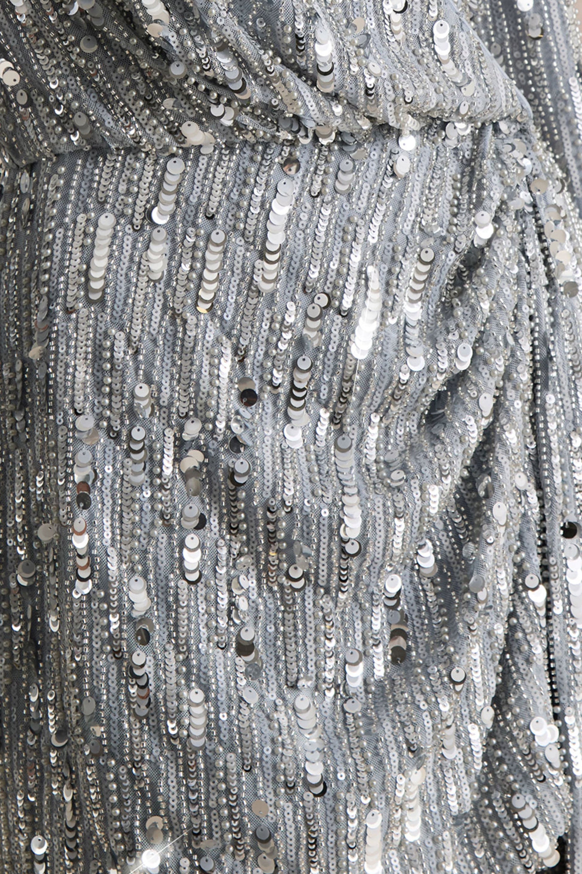 Carmina | Silver Sequin Plunge-Neck Wrap Mini Dress With Sash Detail