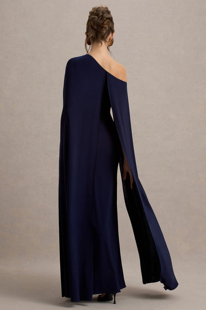 Florentina | Navy One-Shoulder Cape Maxi Dress