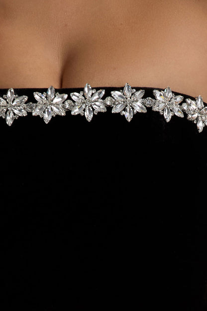 Naia | Black Velvet Embellished Bandeau Mini Dress
