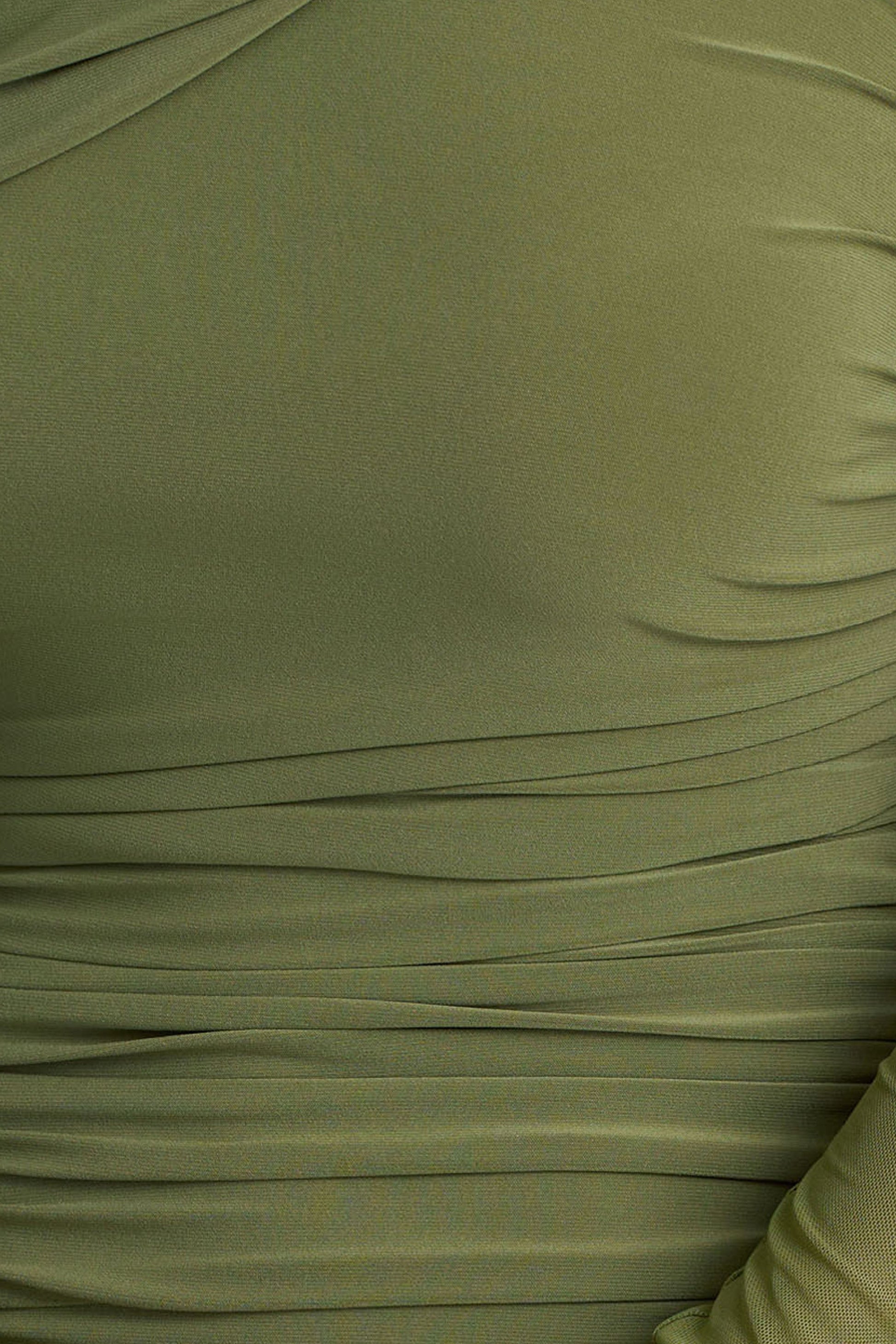 Gina | Olive Asymmetric-Neck Ruched Mini Dress