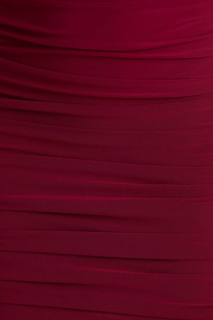 Missy | Burgundy Mini Dress With Cape-Sleeve And Ruched Detailing
