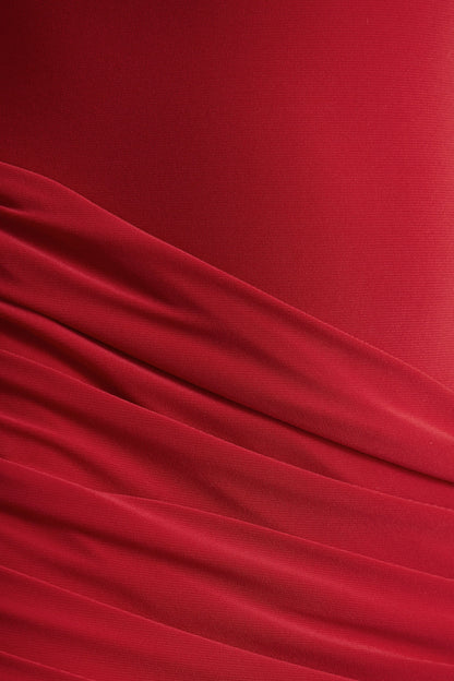 Liora | Red Crew-Neck Maxi Dress With Front-High Split