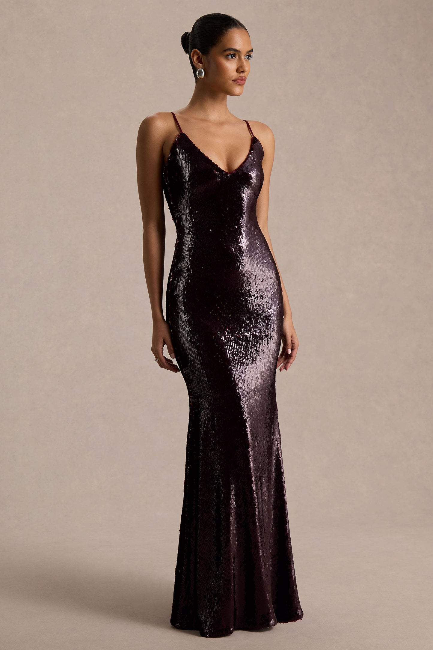Lenor | Burgundy Plunge-Neck Maxi Dress