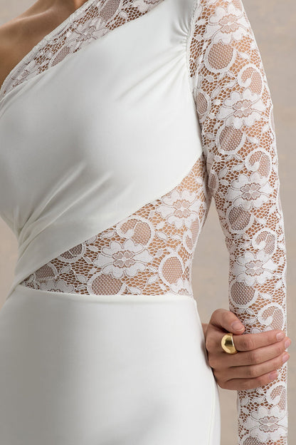 Moonlight | White Asymmetric Maxi Dress With Lace Detailing