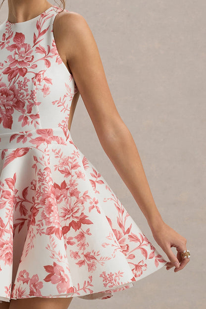Waverly | Pink Porcelain Print Racer-Neck Sleeveless Skater Mini Dress