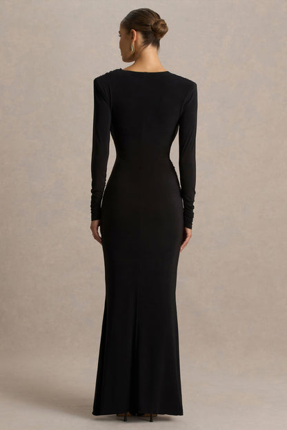 Daphira | Black Extreme-Plunge Neck Maxi Dress