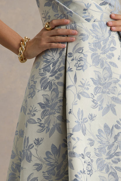One Wish | Light Blue Jacquard Sweetheart Midi Dress