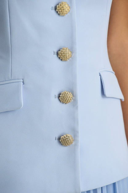 Heavenly | Powder Blue High Neck Maxi Dress With Pleated Detailing