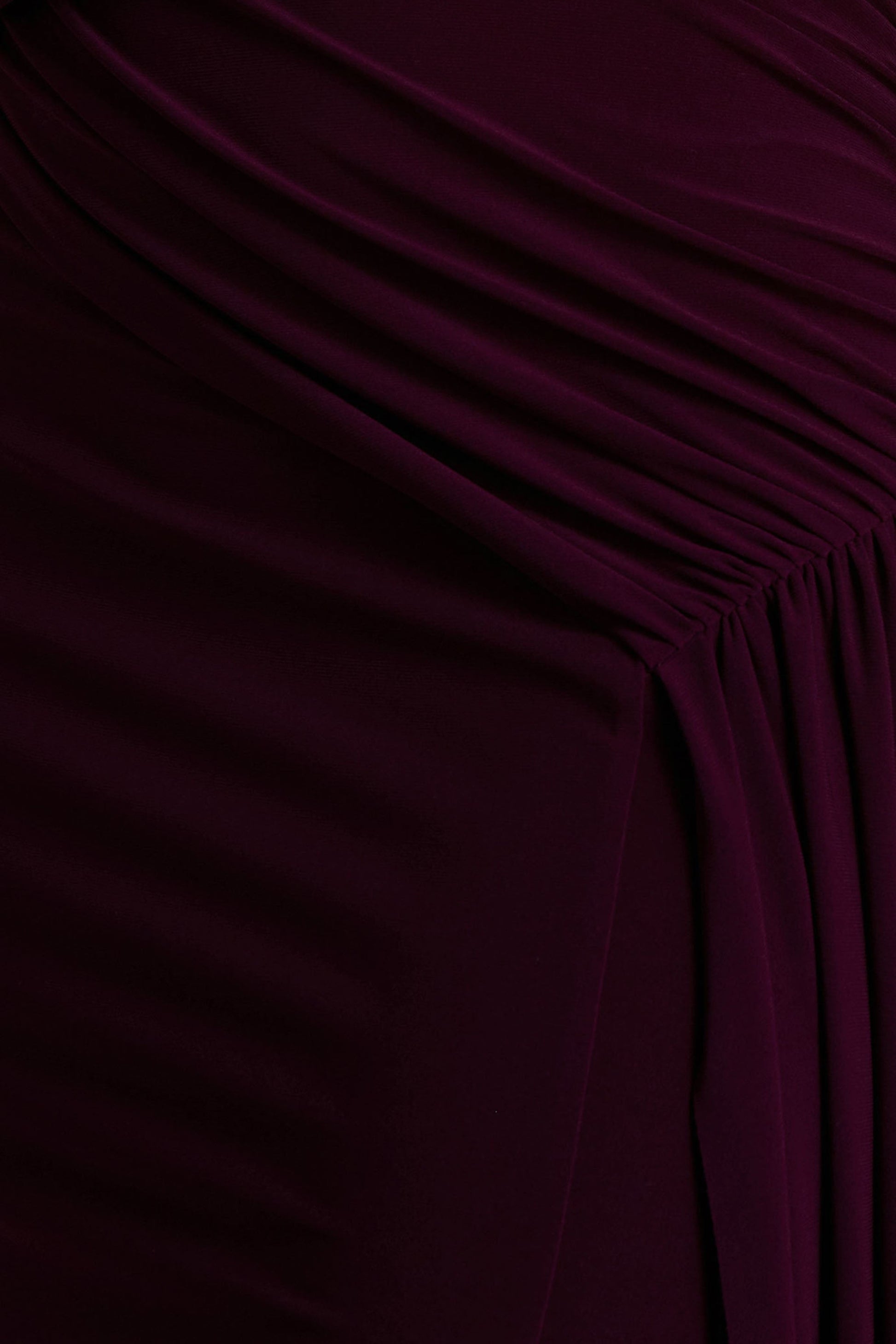 Aurelia | Dark Plum High-Neck Wrapped Maxi Dress With One-Cape Sleeve