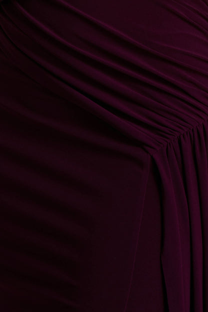 Aurelia | Dark Plum High-Neck Wrapped Maxi Dress With One-Cape Sleeve