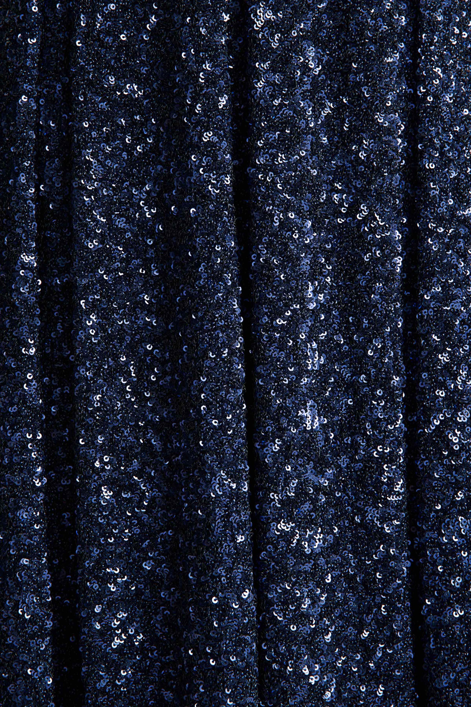 Lima | Navy Sequin Square-Neck A- Midi Dress