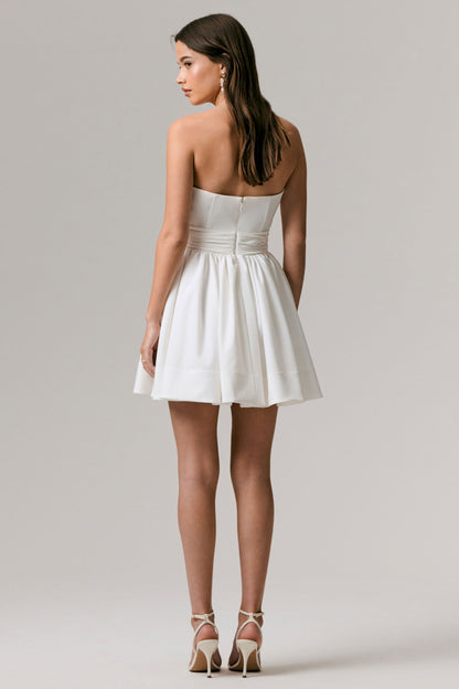 Distinguished | White Asymmetric Ruffled Mini Dress
