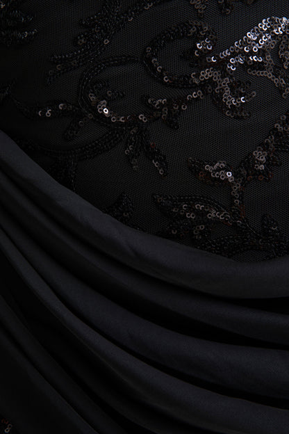 Florecita | Black Embellished Lace Crew-Neck Mini Dress With Sash Detail