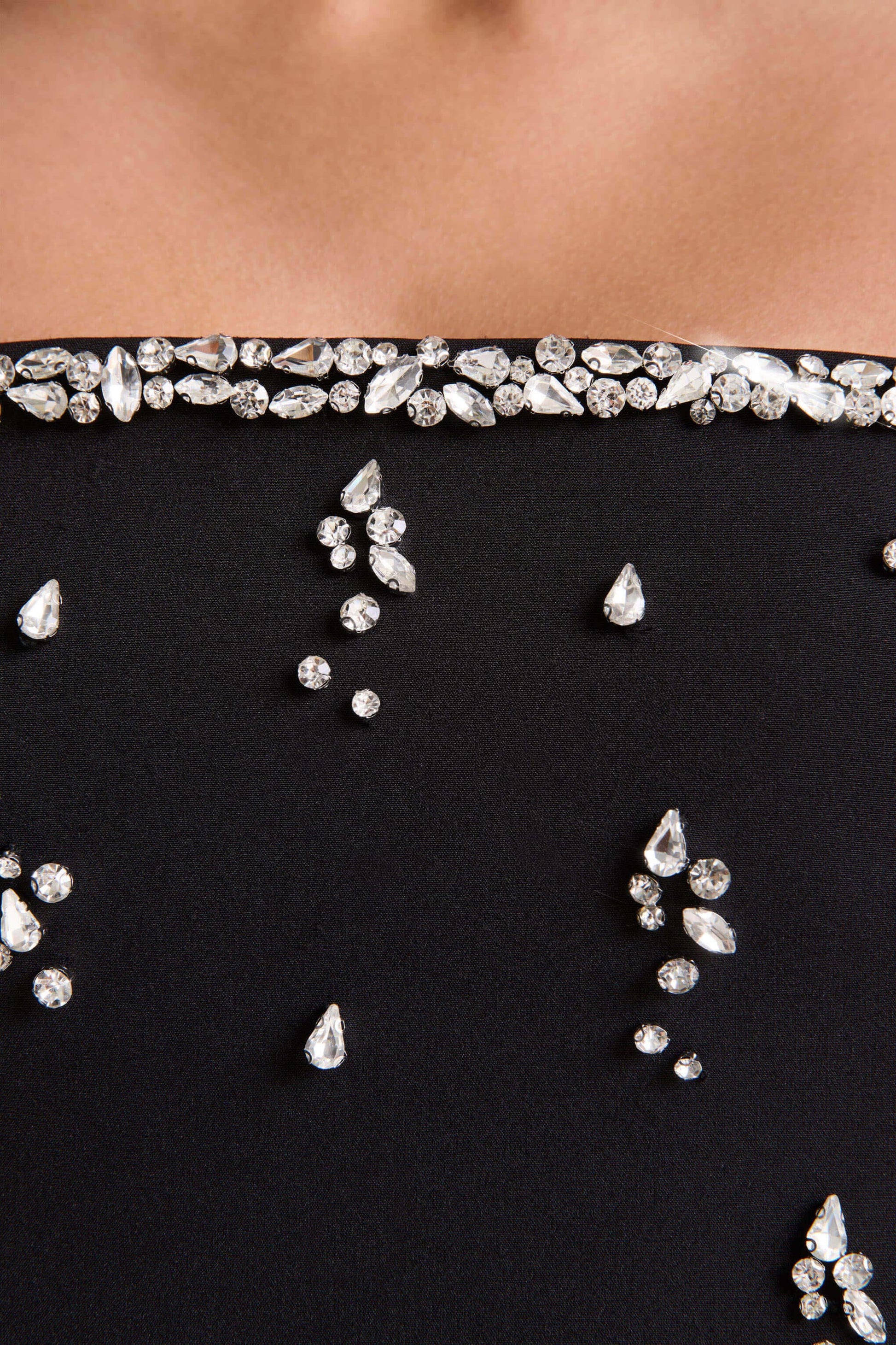 Rominia | Black Bandeau Hand-Embellished Maxi Dress