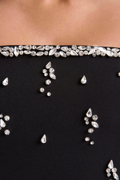 Rominia | Black Bandeau Hand-Embellished Maxi Dress