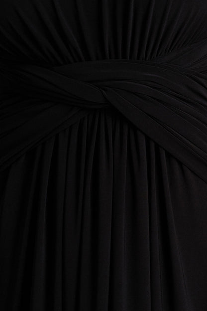 Estrella | Black High-Neck Maxi Dress With Ruched Detailing