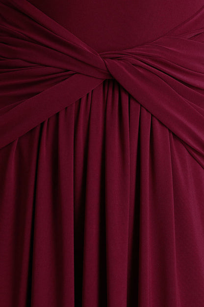 Estrella | Berry High-Neck Maxi Dress With Ruched Detailing