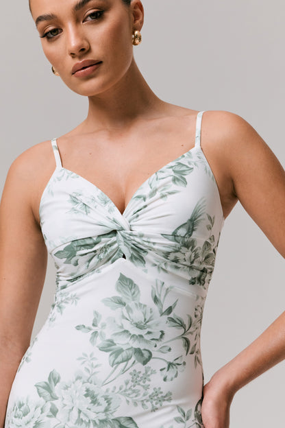 Luz | Green Porcelain Print Strappy Maxi Dress