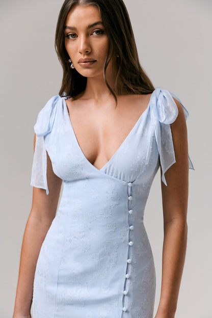 Dedicated | Powder Blue Plunge-Neck Split Midi Dress
