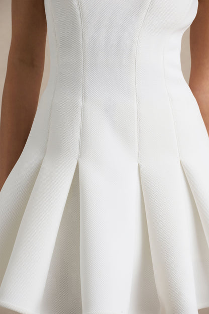 Leilani | White Round-Neck Mini Skater Dress