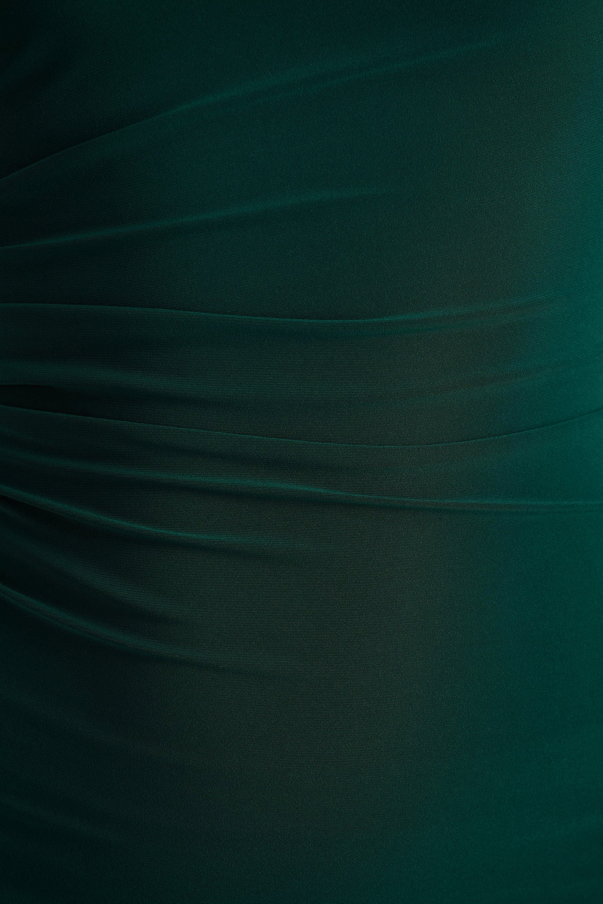 Eden | Bottle Green High-Neck Maxi Dress With Ruched Detailing