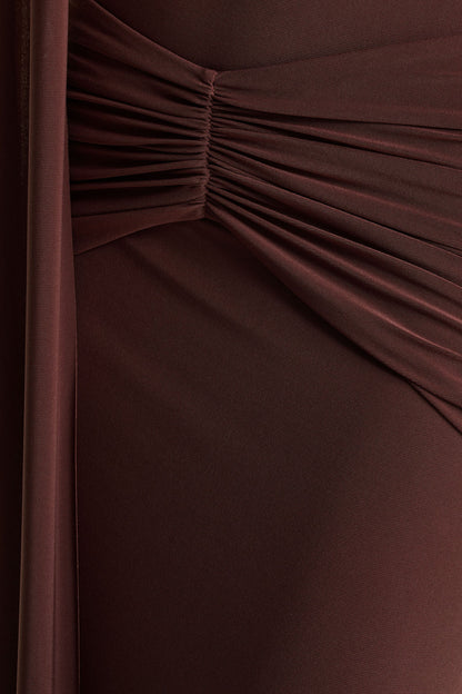 Hyla | Brown High-Neck Maxi Dress With Sash-Detail