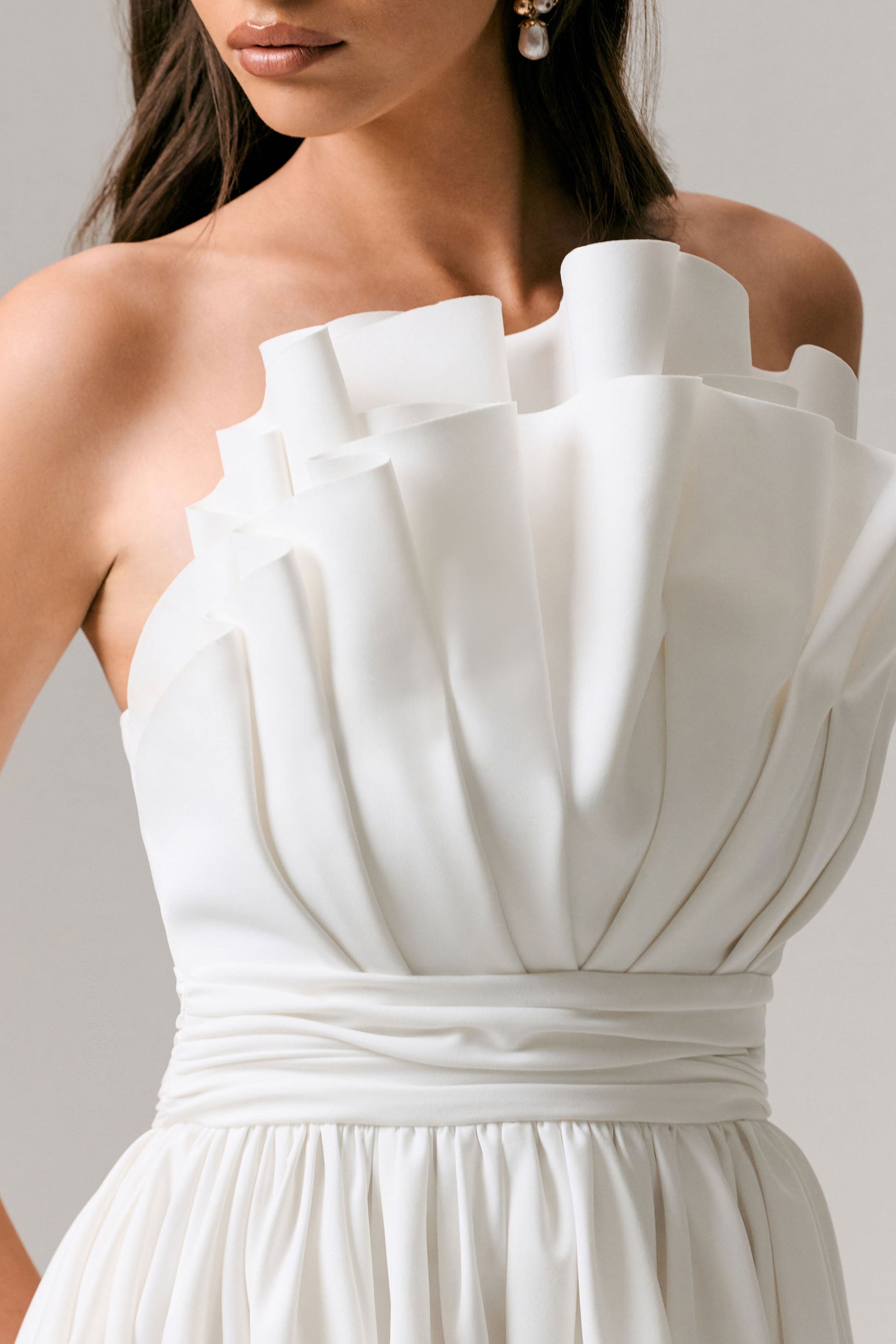 Distinguished | White Asymmetric Ruffled Mini Dress