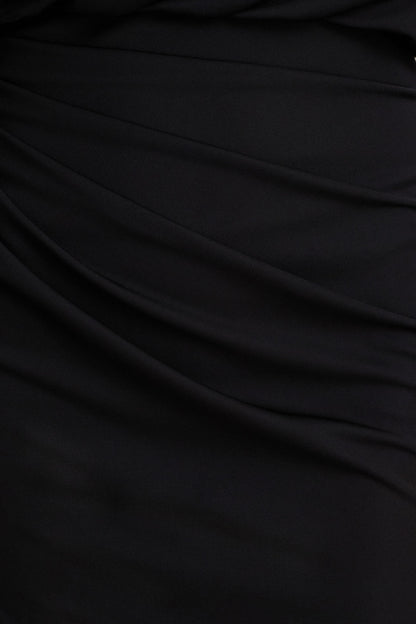 Olivia | Black Asymmetric-Neck Maxi Dress With Ruched Detailing And Asymmetric-Hem