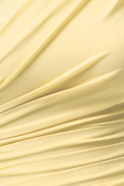 Mardi | Lemon Asymmetric Maxi Dress With Ruching