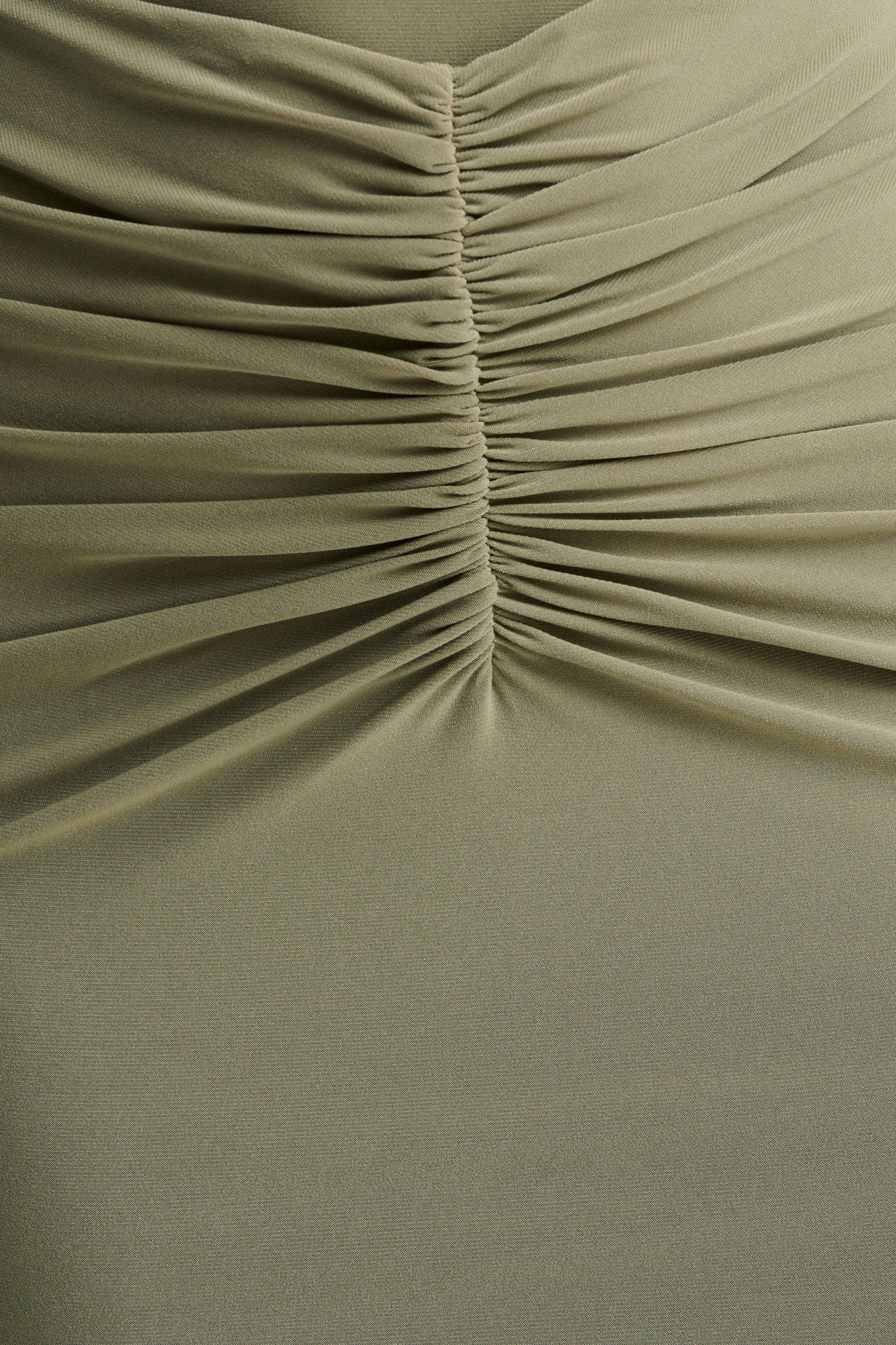 Persis | Olive High-Neck Maxi Dress With Gathered Detailing