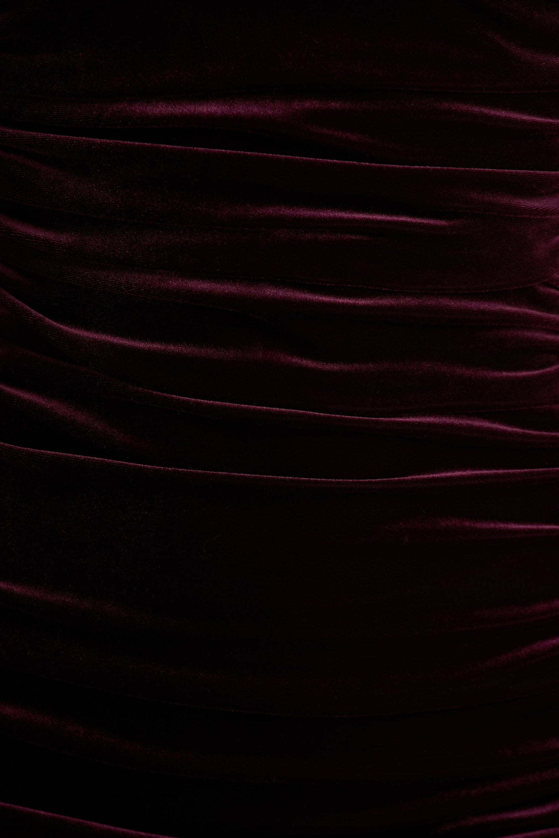 Treat | Burgundy Velvet Asymmetric-Neck Maxi Dress With Ruched Detailing