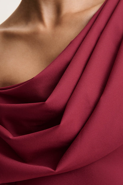 Verona | Burgundy Draped Asymmetric-Neck Skater Mini Dress