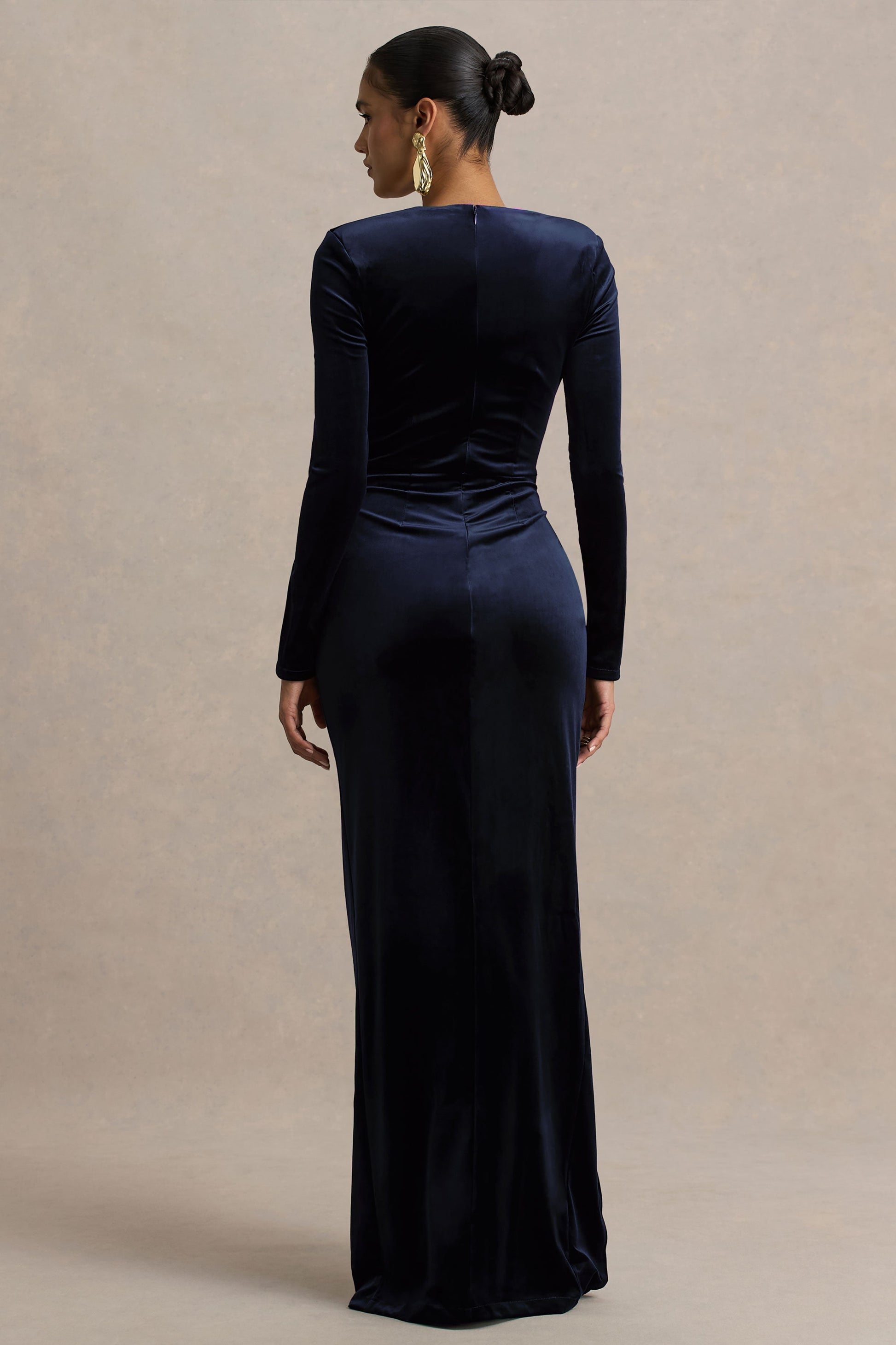 Fay | Navy Velvet Corset Style Knot Maxi Dress